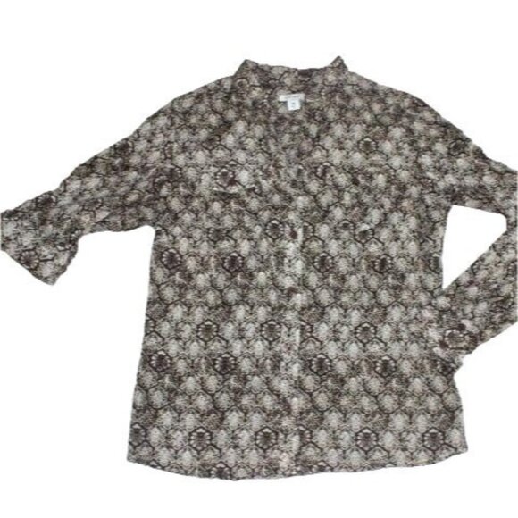 Dockers Tops - Dockers Womens Roll Tab Sleeve Button up Blouse-Brown/Cream-Size Medium-GUC